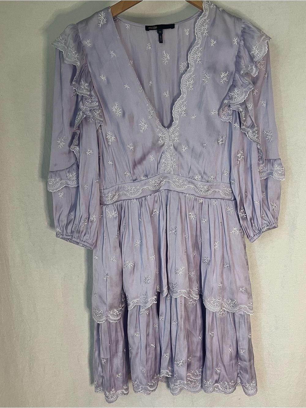 Maje Ralya Ruffle Fit & Flare Dress — Parma Violet, Size 34 (US 2/XS)